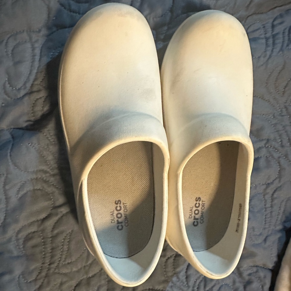 CROCS Classic White Clogs with Black Soles